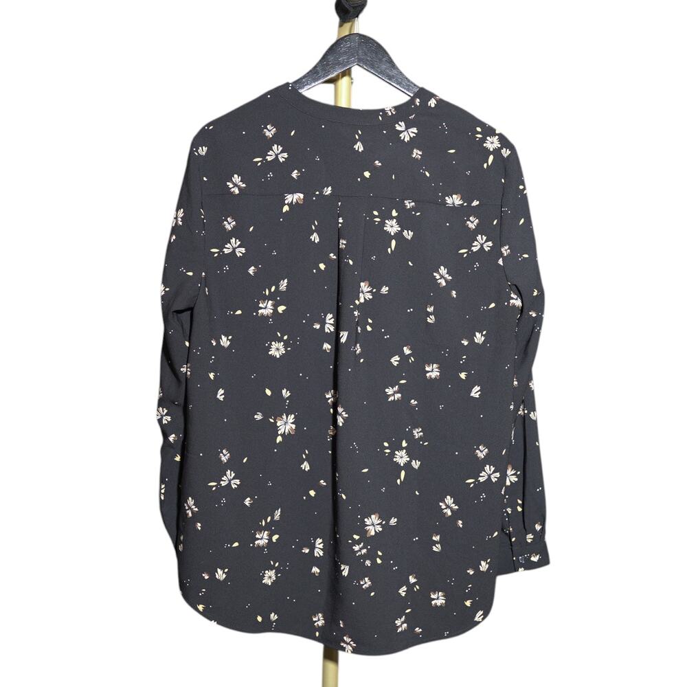 Hilary Radley Floral Blouse Black Gold V-Neck Long Sleeve Button Dark Academia L - Picture 4 of 13